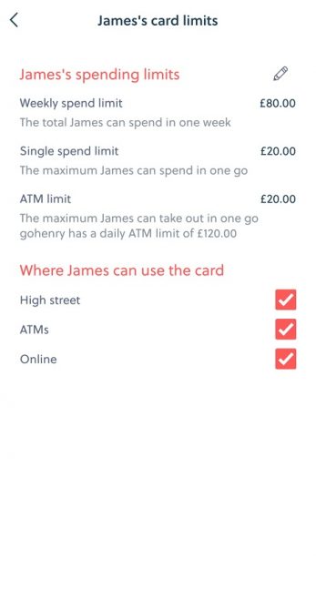 Setting limits in the gohenry parent app