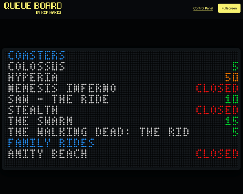 The Browser Mode of my Theme Park Queue Park Project