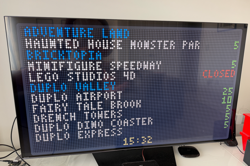 The Theme Park Queue Board running on a TV!