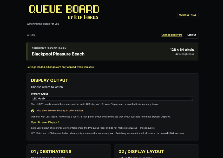 The Theme Park Queue Board Settings Panel